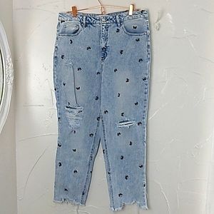 Tinseltown Jeans Womens‎ Size 17   Mom Jeans Butterfly Patches Dist…